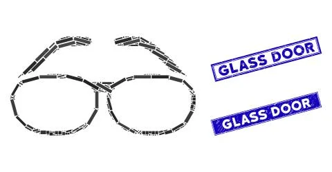 Spectacles Mosaic and Distress Rectangle Glass Door Watermarks Stock Illustration