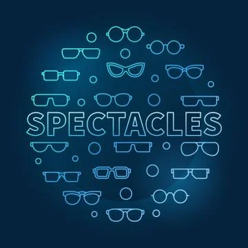 Spectacles round blue linear illustration. Vector circular sign Illustrazione stock