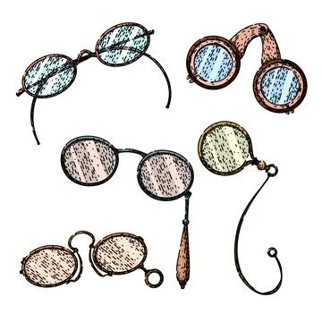 Spectacles set sketch hand drawn vector Stock Illustration