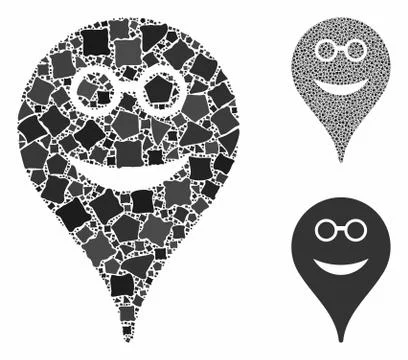 Spectacles smiley map marker Composition Icon of Raggy Pieces Stock Illustration