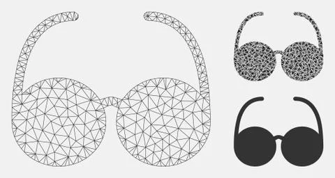 Spectacles Vector Mesh Network Model and Triangle Mosaic Icon Stock Illustration