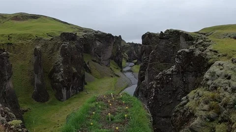 Spectacular 4K cinematic view of the ancient green canyon in South Iceland Stock Footage 334305938