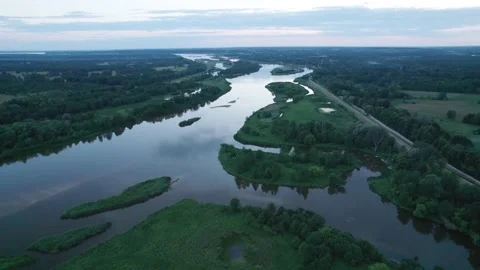 Spectacular aerial view of the backwaters by the river in Poland Stock Footage 201745567