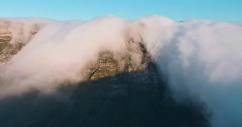 Spectacular aerial view of clouds rolling over Table Mountain, Cape Town, RSA Stock Footage 171656101