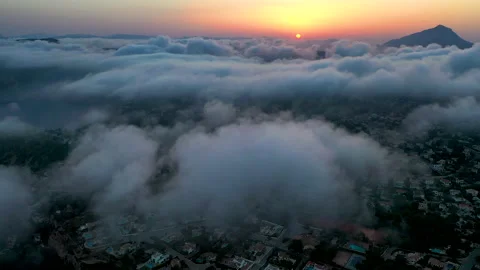 Spectacular aerial view of the sunset behind Cape La Nao. Stock Footage 143141225