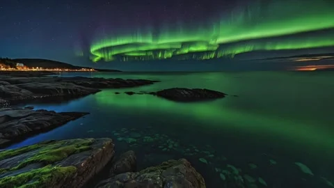 Spectacular aurora light waves over the sea 스톡 동영상 307428052