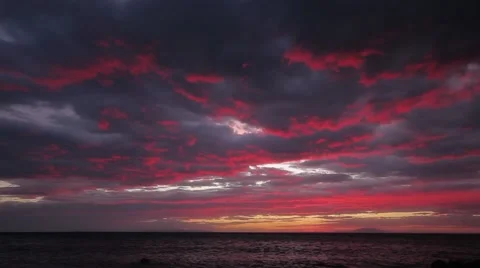 Spectacular Beautiful Red Luminous Clouds Over Sea Sunset Seascape 2 Video stock 51238218