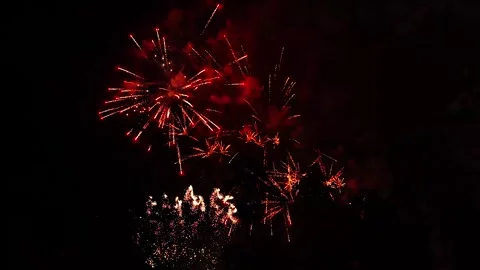 Spectacular beginning part of fireworks, pyrotechnic show in night sky Stock-Footage 314560318