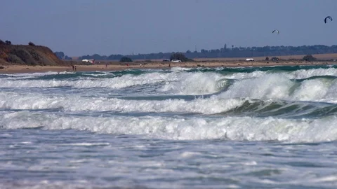 Spectacular big waves hit beach during storm. Stock Footage 126587208