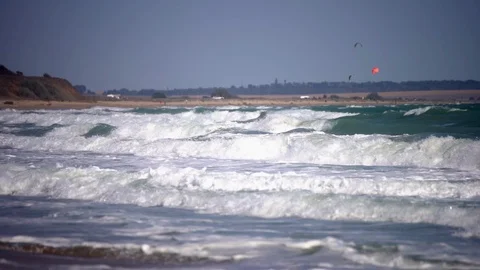 Spectacular big waves hit beach during storm. Stock Footage 127121884