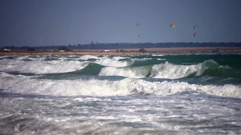Spectacular big waves hit beach during storm. Stock Footage 127122114