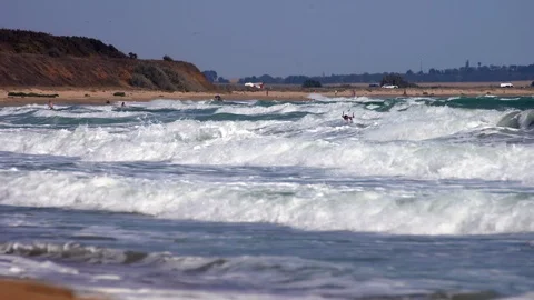 Spectacular big waves hit beach during storm. Stock Footage 127122849