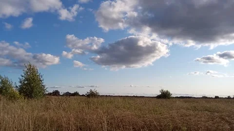 Spectacular Blue Sky with Fluffy Clouds in Northern Europe Autumn Stock Footage 344880817
