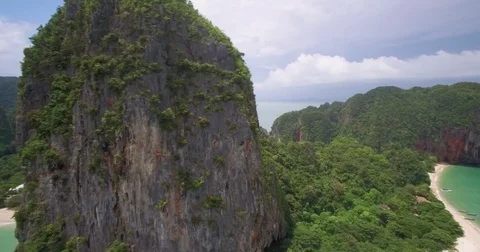 Spectacular Cliffs Between Railay and Phra Nanag Beach, Krabi, Thailand, Aerial Stock-Footage 76406057
