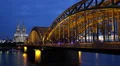 Spectacular Cologne Cathedral Skyline Dusk Light Evening Night Cityscape River HD Footage