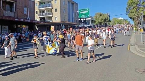SPECTACULAR CROWDS MARCH IN SUPPORT OF REFERENDUM YES VOTE NSW 4K Stock Footage 250446928