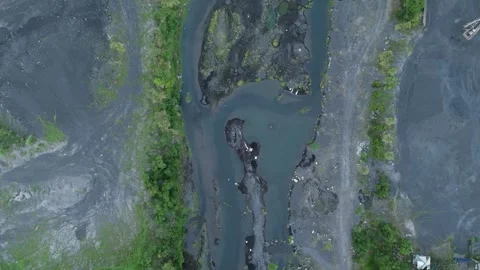 Spectacular drone view of volcanic Lahar fields and winding river near Mayon. Stock Footage 337067063