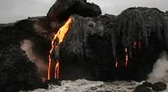 Spectacular Dusk Lava Flow From A Volcano Into Ocean Suggest Birth Of Planet. Stock Footage