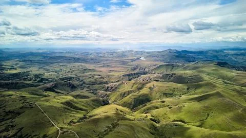 Spectacular Elevated Perspective Capturing Sweeping Countryside With Gentle 库存照片