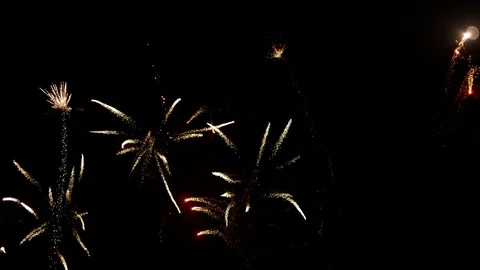 Spectacular fireworks display exploding against dark sky Stock Footage 100521349