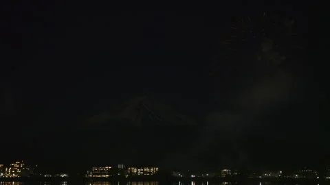 Spectacular fireworks display exploding over Lake Kawaguchiko Japan Stock Footage 339652312