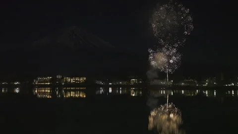 Spectacular fireworks display exploding over Lake Kawaguchiko Japan 動画素材 339652482
