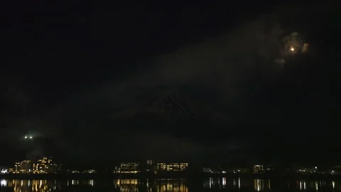Spectacular fireworks display exploding over Lake Kawaguchiko Japan Stock Footage 339653897