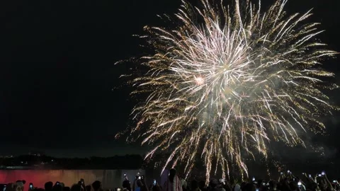 Spectacular fireworks display at Niagara Falls, Ontario, Canada Stock Footage 280092877