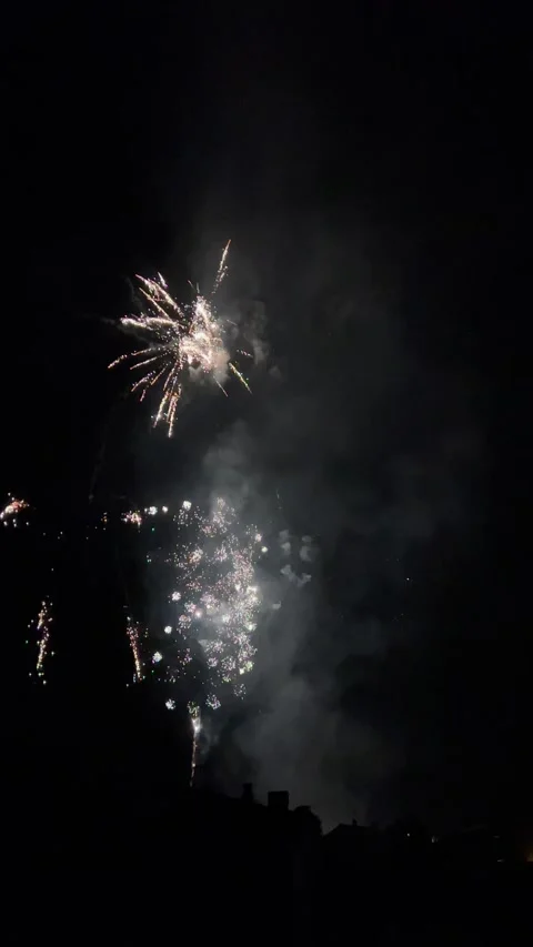 Spectacular fireworks exploding during Olot festival celebration Stock-Footage 345048017