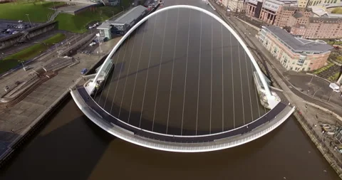 Spectacular Gateshead Millenium Bridge over River Tyne Stock Footage 159127784