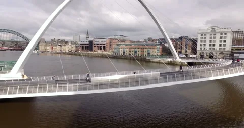Spectacular Gateshead Millenium Bridge over River Tyne Stock Footage 159129013