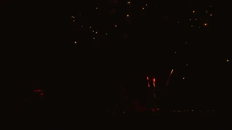 Spectacular golden fireworks exploding in night sky 스톡 동영상 343160257