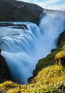 Spectacular Gullfoss Golden falls waterfall long exposure closeup view Stock Photos
