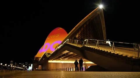 Spectacular light show on Sydney Opera House during VIVID 2025 6K Stock Footage 310386883