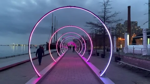 Spectacular Light Tunnel for the Festival of Cool at Toronto's waterfront Stock Footage