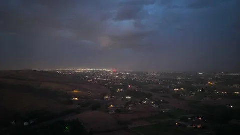 Spectacular Lightning Strikes Over Yakima Valley City Lights Stock Footage 345888070