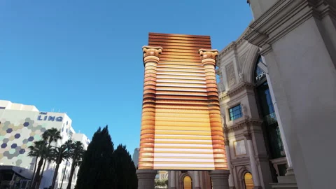 Spectacular lightshow on billboard in front of Caesars Palace. Las Vegas, USA. Stock Footage 281630905