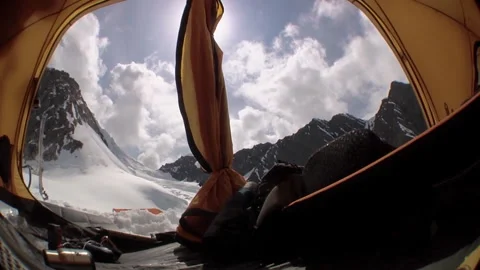 Spectacular mountain view from an alpine tent Stock-Footage 335080958