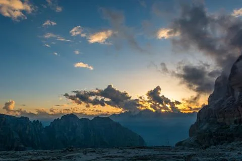 Spectacular mountain view at sunset. Stock Photos