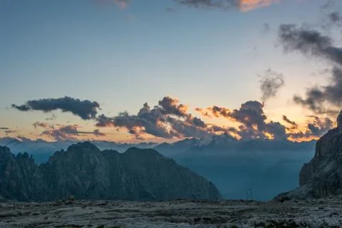 Spectacular mountain view at sunset. Stock Photos