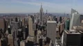 Spectacular New York City Skyline Aerial View Midtown Manhattan Sunny Blue Sky HD Footage