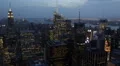 Spectacular New York City Skyline Tower Illuminated Dusk Light Night Aerial View HD Footage