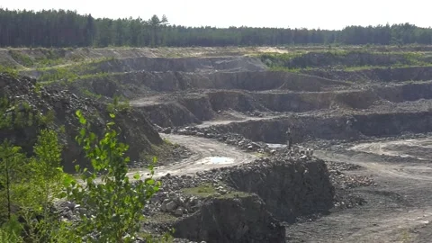 Spectacular panoramic view of quarry open pit mining of granite stone. Stock Footage 102672708