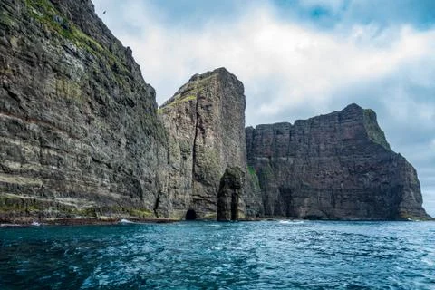 Spectacular rock formation in Faroe islands coastline 스톡 사진