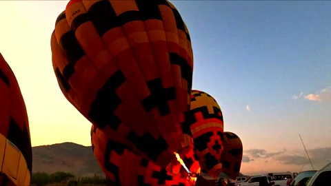 Spectacular shot of fire being blown into a hot-air balloon Stock Footage 240926027