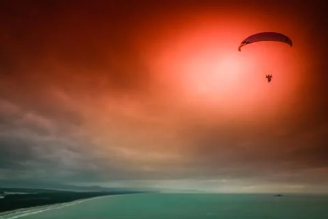 Spectacular skydiving at dusk Stock Photos