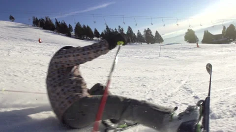 Spectacular Slow-Mo Of Skier Falling Down On Ski Track Stock Footage 34522455