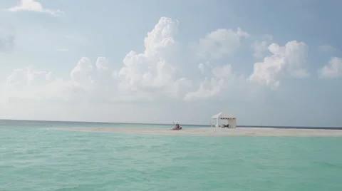 Spectacular Slow Motion Of White Sand Island In The Middle Of Maldivian Sea Stock Footage 45855407