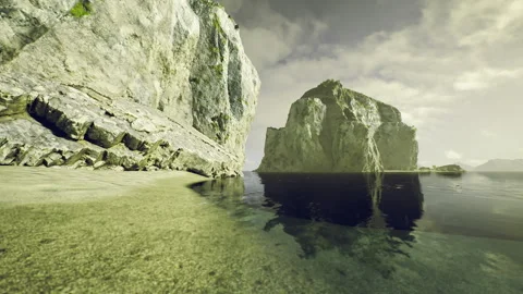 Spectacular stone formation with tranquil reflective water backdrop for filming Stock Footage 342434004