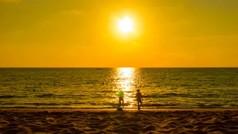 Spectacular sunset over the beach Stock Footage 157553154